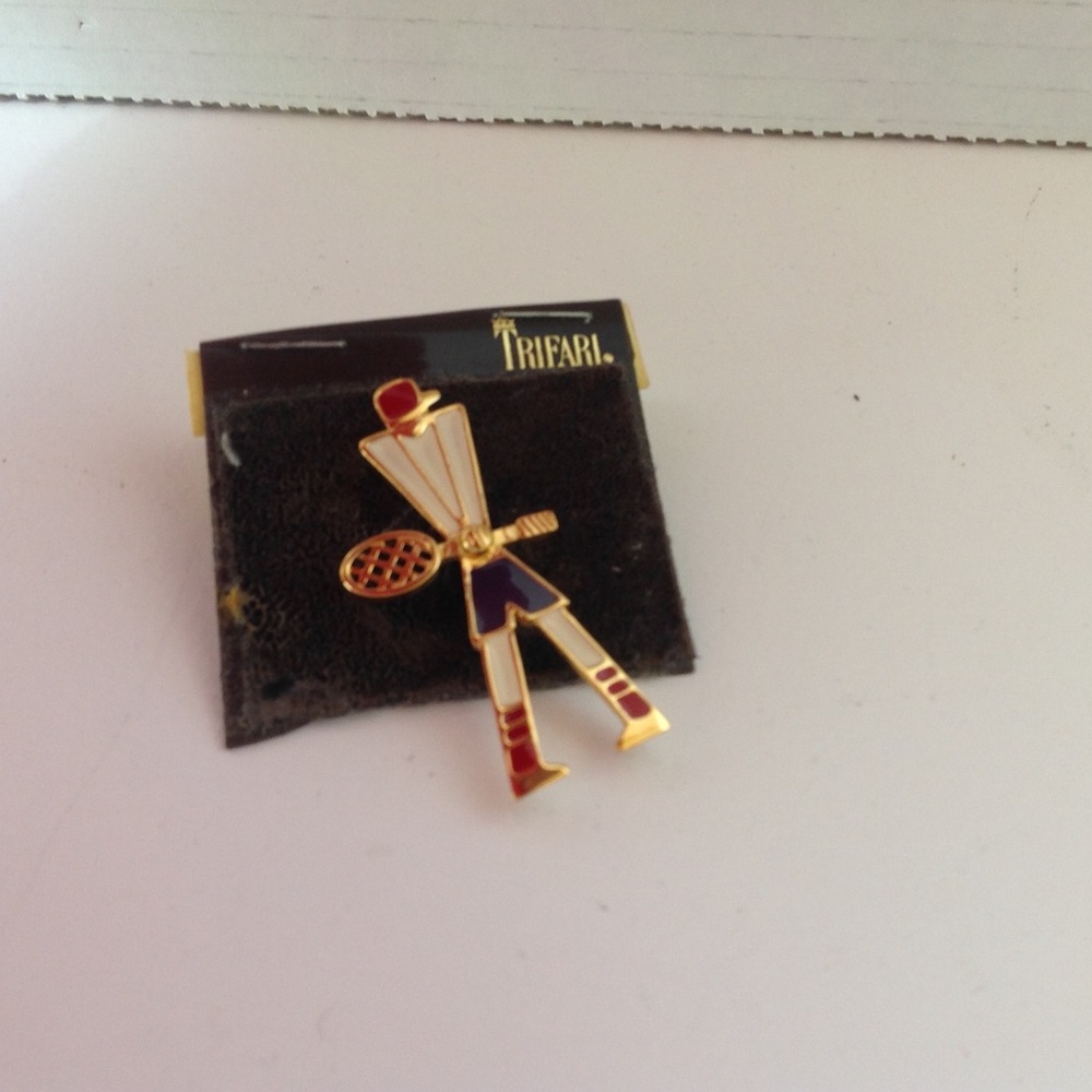 Vintage Trifari Gold Tone Tennis Brooch Enamel